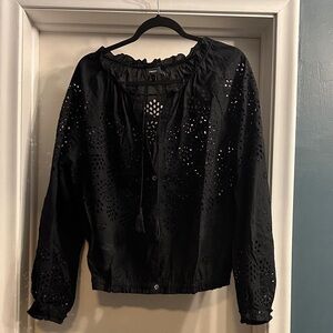 Theory Black Eyelet Blouse